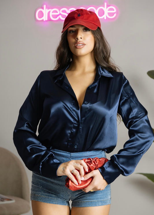 Camicia satin blu