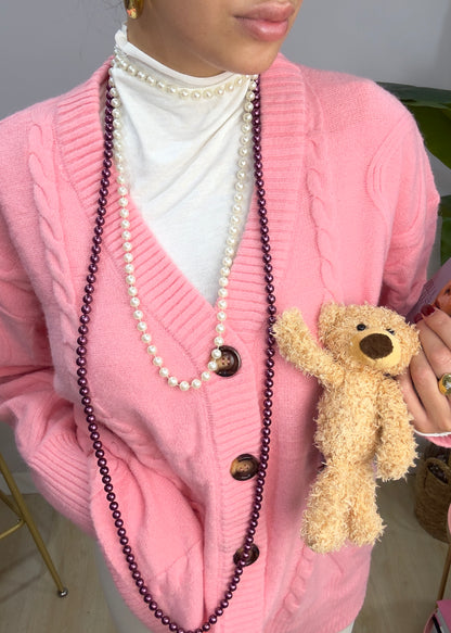 Cardigan orso rosa