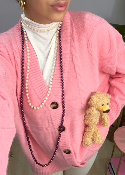 Cardigan orso rosa